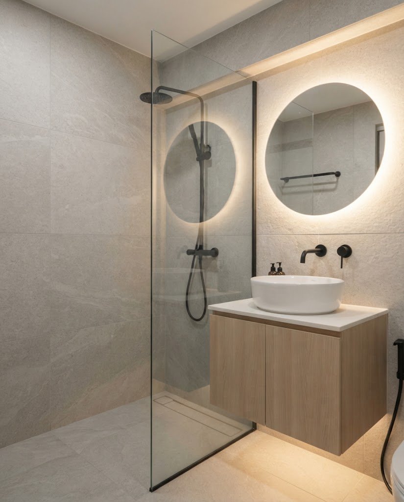 Bathroom with stone tiles