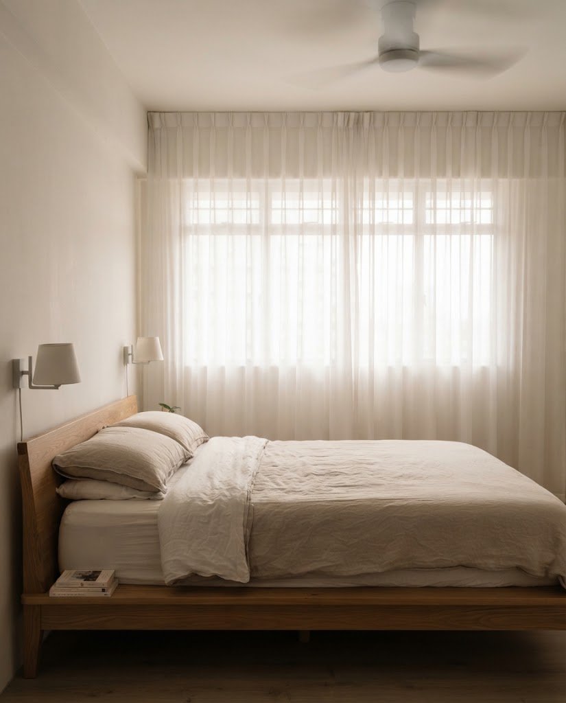Calm bedroom with soft lighting